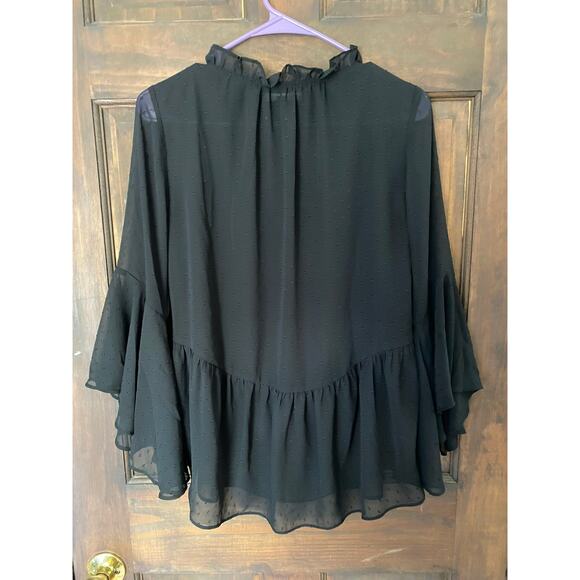 WHBM White House Black Market Black Sheer Lined Blouse Hobnail 4 Polyester - Picture 6 of 9